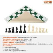 VEVOR Tournament Chess Set, 20 Inch Roll - Up Beginner Chess Board, Foldable Silicone Chess Game with Plastic Weighted Chess Pieces & Storage Bag, Portable Travel Chess Board Gift for Adult Kid Family - Lacatang Shop