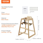 VEVOR Wooden High Chair for Babies & Toddlers, Double Solid Wood Feeding Chair, Eat & Grow Portable High Chair, Easy to Clean Baby Booster Seat, Compact Toddler Chair, Natural - Lacatang Shop
