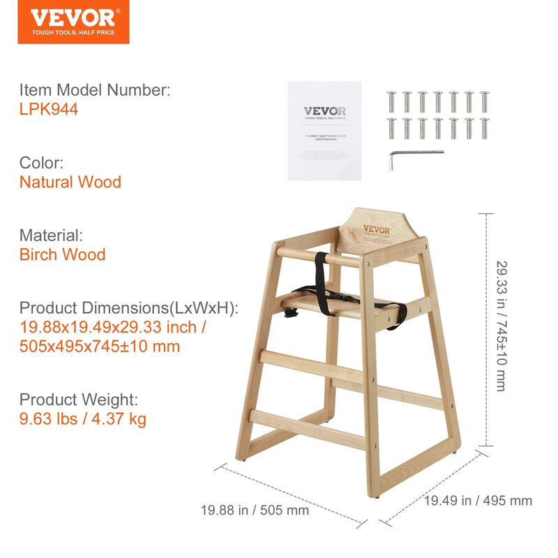 VEVOR Wooden High Chair for Babies & Toddlers, Double Solid Wood Feeding Chair, Eat & Grow Portable High Chair, Easy to Clean Baby Booster Seat, Compact Toddler Chair, Natural - Lacatang Shop