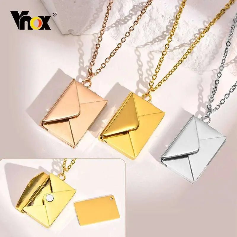 Vnox 2022 New Trendy Envelope Necklaces for Women Girls Jewelry, Gold Color Stainless Steel Email Pendant Collar Keepsake Gifts - Lacatang Shop
