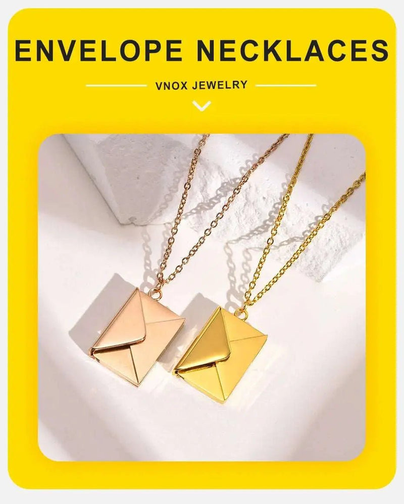 Vnox 2022 New Trendy Envelope Necklaces for Women Girls Jewelry, Gold Color Stainless Steel Email Pendant Collar Keepsake Gifts - Lacatang Shop