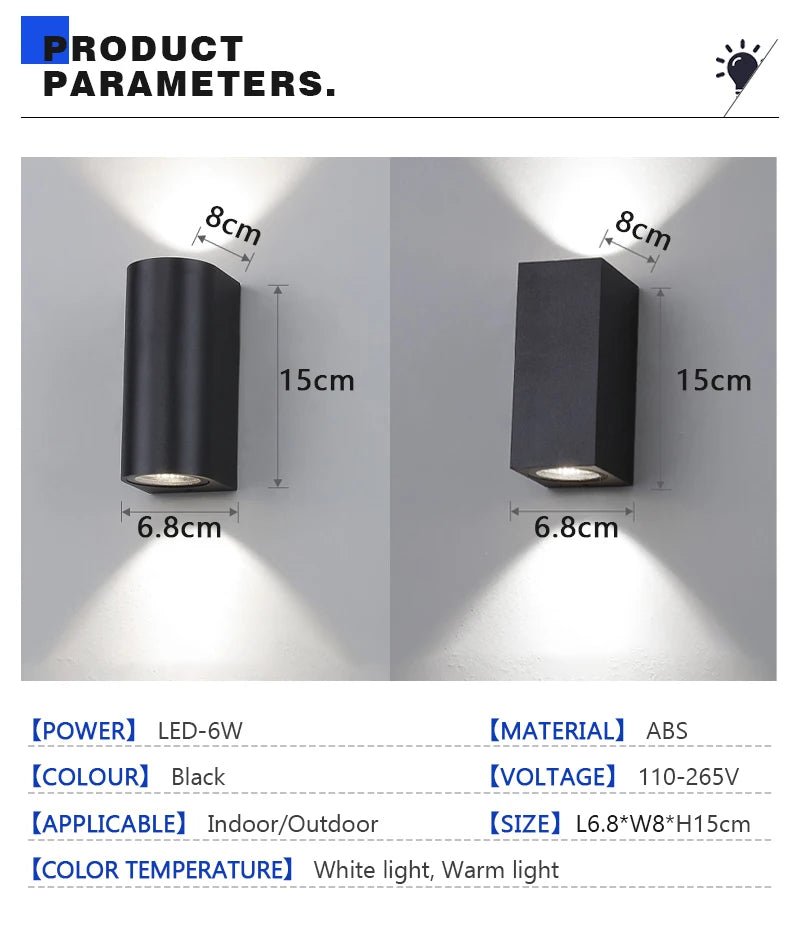 Waterproof LED Outdoor Wall Lamp IP65 Upper Lower Lighting Porch Garden Lamp Indoor Bedroom Bedside Home Decor Wall Light - Lacatang Shop