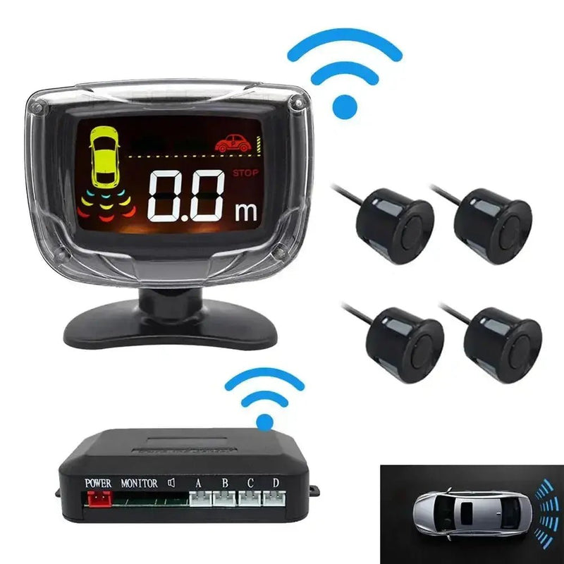 Wireless Car Parking Sensor Set LCD Display 4 Radar Probe 65dB Buzzer Alarm Backup Reversing Parktronic Monitor Detector System - Lacatang Shop