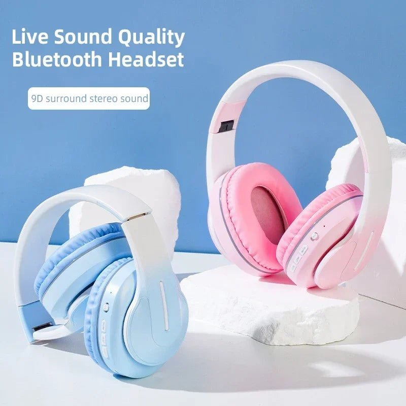 Wireless Headphones Bluetooth 5.0 Stereo Sound Sports Headset Foldable Music Game Earphone Microphone Gradient Color Earbuds New - Lacatang Shop