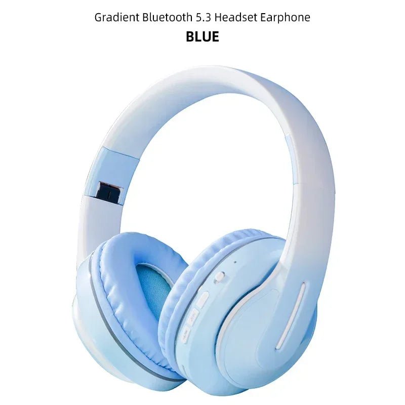 Wireless Headphones Bluetooth 5.0 Stereo Sound Sports Headset Foldable Music Game Earphone Microphone Gradient Color Earbuds New - Lacatang Shop