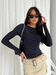 Women Casual Long Sleeve T-Shirts Spring Autumn Solid Slim Fit Pullovers Tees Shirts Female Streetwear Base Tees Tops Casual - Lacatang Shop