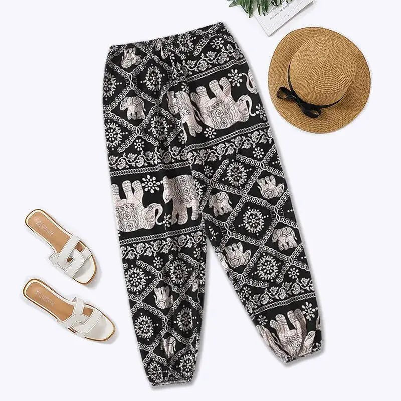 Women Casual Loose Cozy Pants Elastic Pants Feet Harem Pants Sweatpants Pants Summer Beach Pants Elastic Waistband - Lacatang Shop