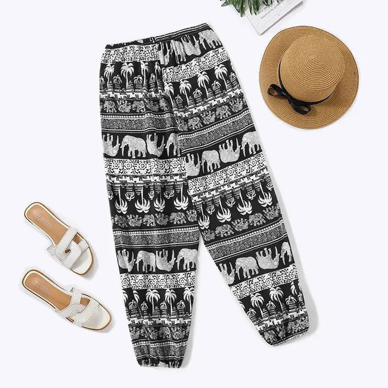 Women Casual Loose Cozy Pants Elastic Pants Feet Harem Pants Sweatpants Pants Summer Beach Pants Elastic Waistband - Lacatang Shop