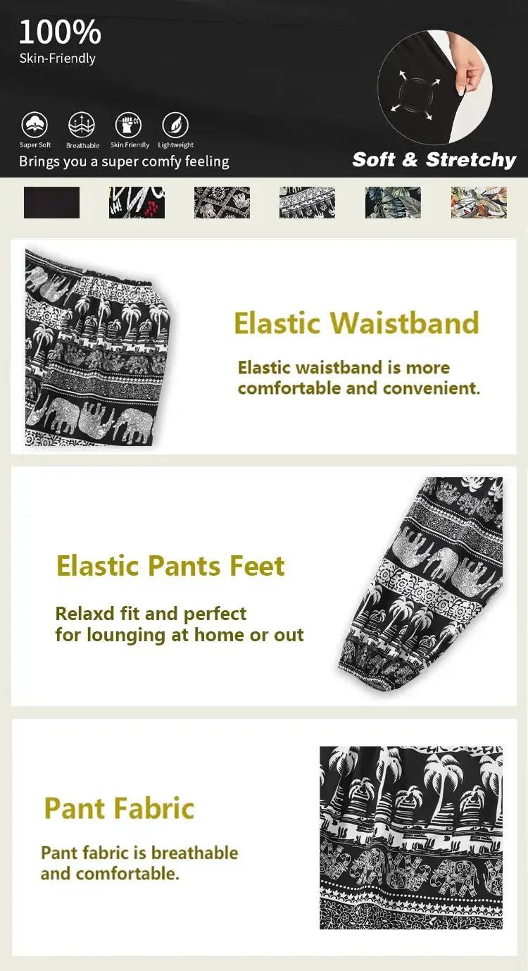Women Casual Loose Cozy Pants Elastic Pants Feet Harem Pants Sweatpants Pants Summer Beach Pants Elastic Waistband - Lacatang Shop