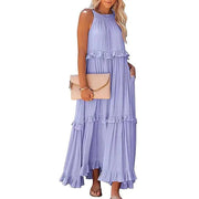 Women Casual Solid Ruffles Long Dress Summer Elegant Sleeveless Sundress Elegant Harajuku Maxi Dress Beach Party Evening Vestido - Lacatang Shop