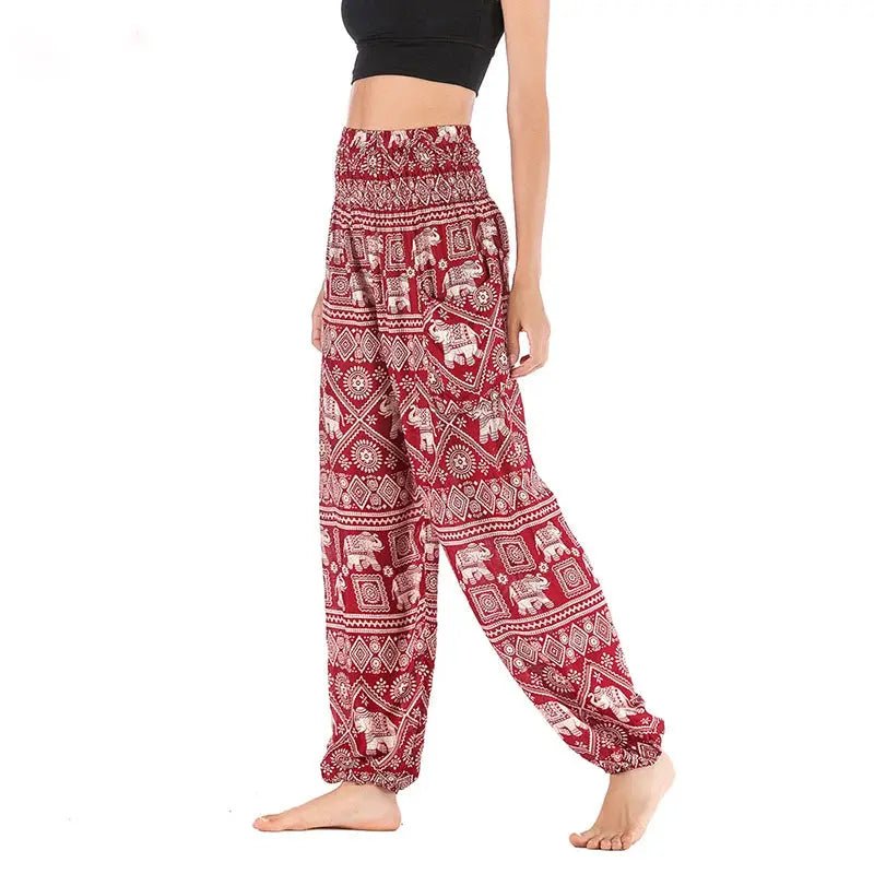 Women Red Elephant Design Loose Fit Harem Pants Hippie Workout Party Beach Pants Casual Trousers Dropshipping - Lacatang Shop