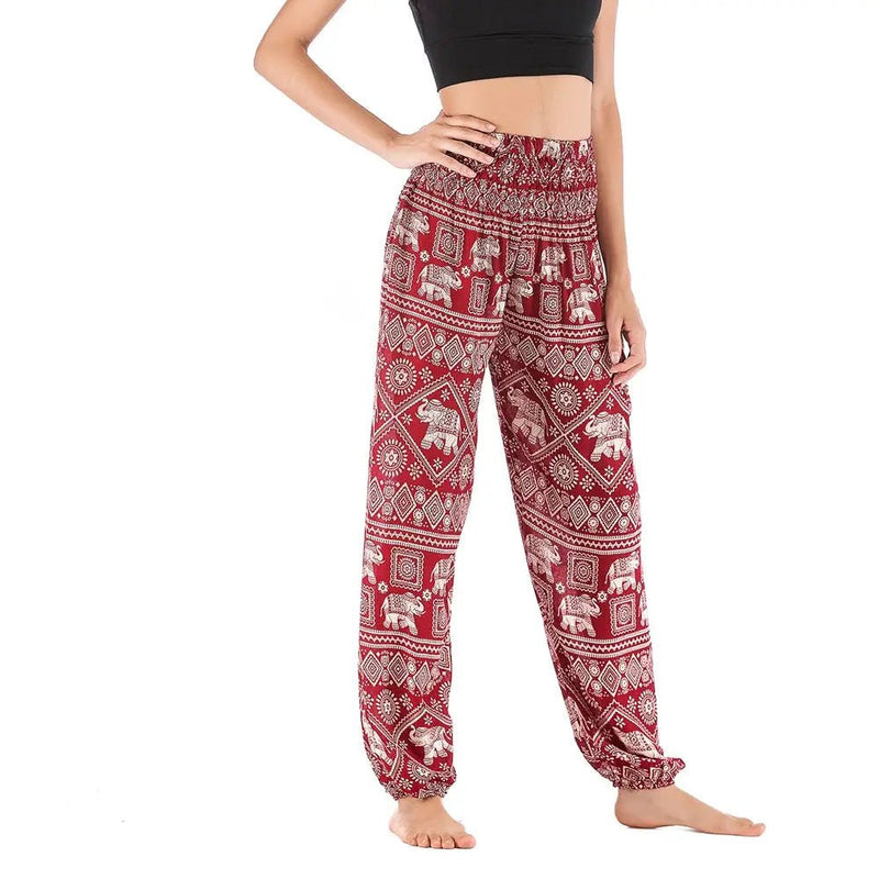 Women Red Elephant Design Loose Fit Harem Pants Hippie Workout Party Beach Pants Casual Trousers Dropshipping - Lacatang Shop