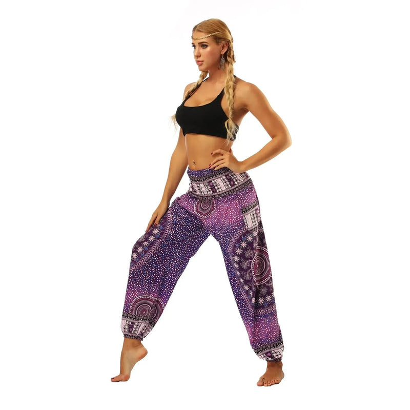 Women's Clothing Harem Pants, Bohemian Yoga Pants,Flowy Trouser Yoga Boho Hippie Clothes Pilates Pants with Pocket - Lacatang Shop