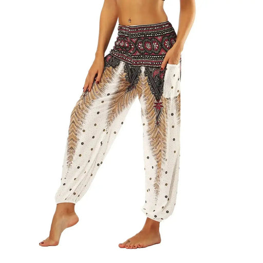 Women's Clothing Harem Pants, Bohemian Yoga Pants,Flowy Trouser Yoga Boho Hippie Clothes Pilates Pants with Pocket - Lacatang Shop