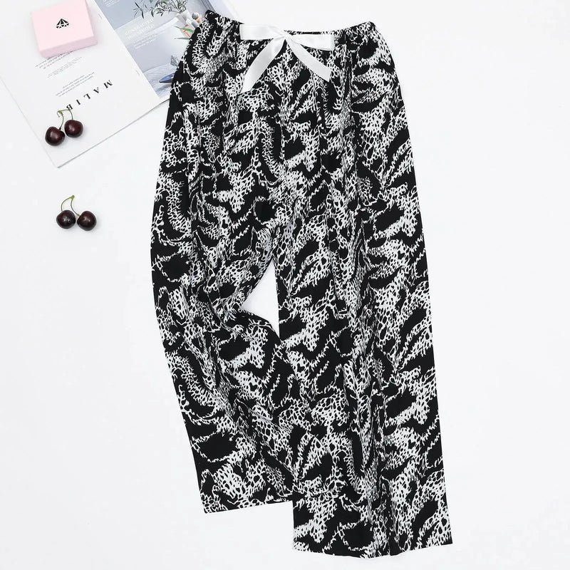 Women'S Elephant Print Wide Leg Ankle - Length Pants Spring And Summer Beach Drawstringloose Fit Females Trousers Indie Folk Pants - Lacatang Shop