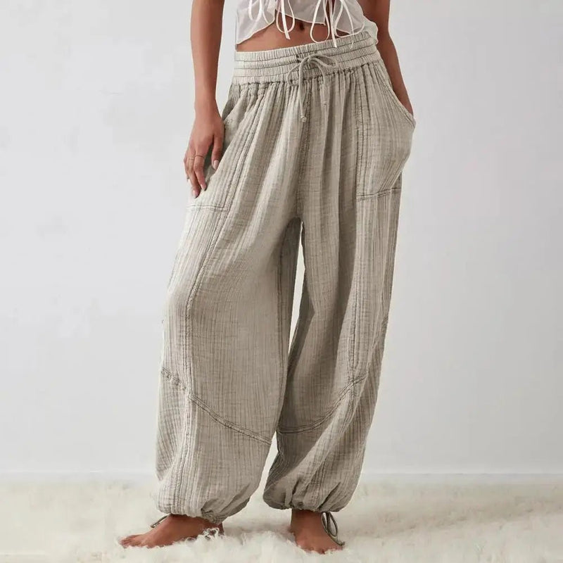 Women's Pants Harem Pants Wide - leg Trousers Drawstring Elastic Waistband Loose With Pocket - Lacatang Shop
