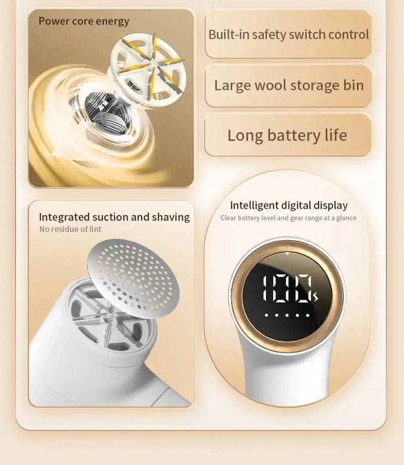Xiaomi Electric Lint Remover USB Rechargeable Intelligent Digital Display Hairball Trimmer Portable Clothes Shaver 5 Gear Razor - Lacatang Shop
