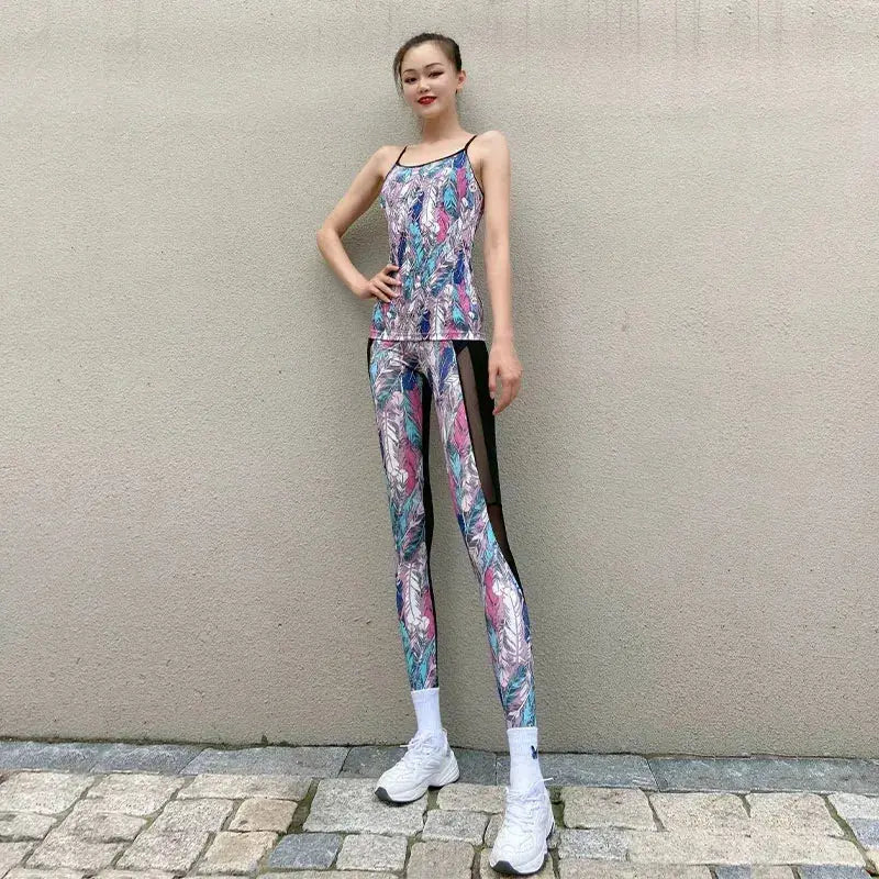 Yoga Clothes Women's Suit Summer Thin Outdoor Absorb Sweat Running Breathable Yoga Straps Vest Workout Exercise Outfit Suit - Lacatang Shop