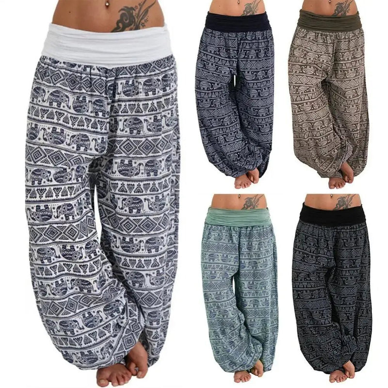 Yoga Pants Women Boho Loose Low Waist Long Pants Elephant Print Baggy Bloomer Trousers Dance Harem Pants Plus Size Pantalones - Lacatang Shop