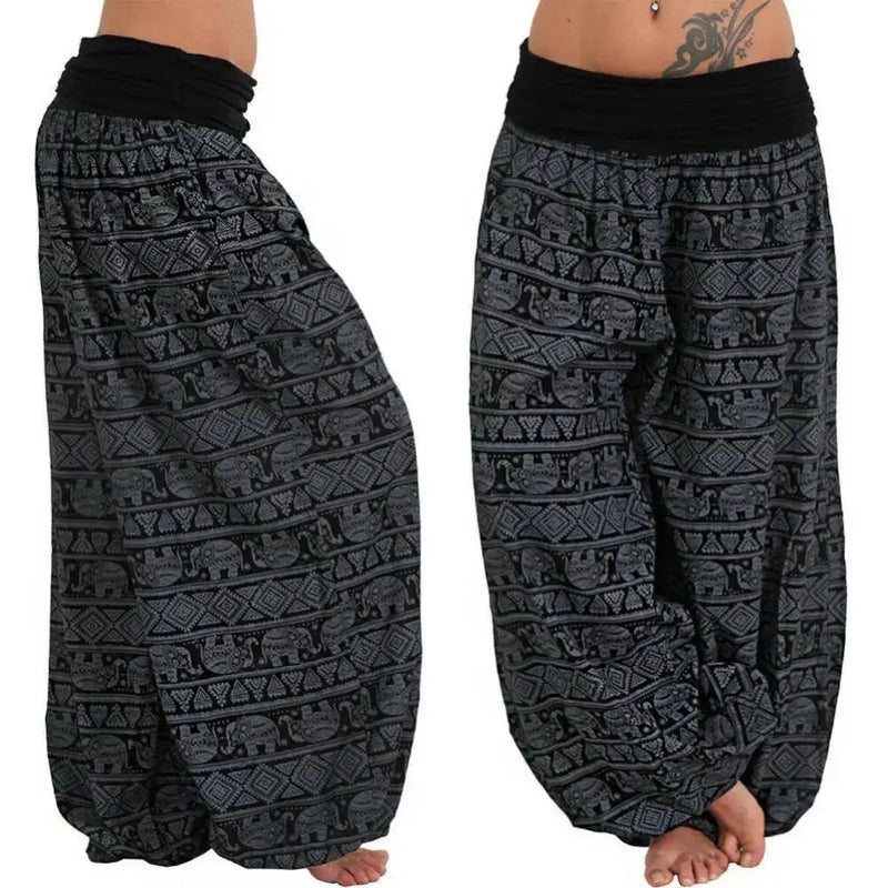 Yoga Pants Women Boho Loose Low Waist Long Pants Elephant Print Baggy Bloomer Trousers Dance Harem Pants Plus Size Pantalones - Lacatang Shop